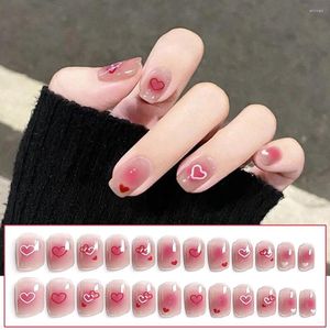 False Nails 24pcsかわいいハートデザインの短いプレススイートスタイルゼリージェル/接着剤リムーバブル保存時間nn