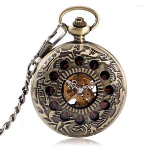 Pocket Watches Accessory Necklace Men Women Antique Bronze Hand Winding Mechanical Hole Half Watch Chain Skeleton Fob Gift