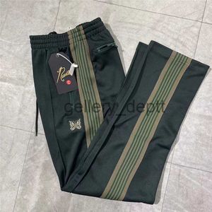 Męskie spodnie mężczyźni kobiety haftowane igły motylki spodnie klasyczne spusty paski Blackish Green Awge Pantles J230922