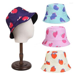 Wide Brim Hats Cotton Sun For Women Summer Korean Style Versatile Bucket Hat Travel Outdoor UV Protection Love Pattern Beach Caps