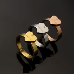 Women Mens Letter Ring Titannium Stainless Heart charms with MADE IN INTALY engaved Anillos Rings three colors315W