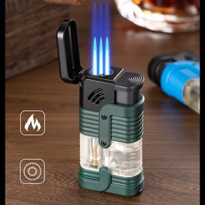 New Powerful 3 Jet Lighter with Cigar Punch Windproof Gas Torch Refill Lighter Accessories Smoking Tool Men Gadgets