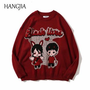 Männer Pullover Engel Frauen Schwarz Gelebte Paare Harajuku Stricken Strickwaren Männer Übergroße Japanische Anime Cartoon Gestrickte Unisex Pullover Tops 230922