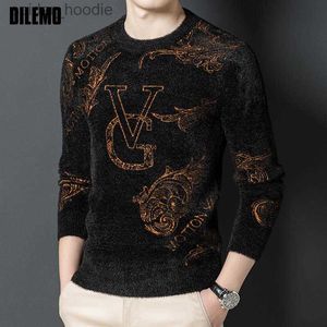 Men's Sweaters High End Imitation Mink Designer Luxury New Fashion Pattern Knit Pullover Crew Neck Brand Men Sweater Casual Jumper Mens Clothes L230922