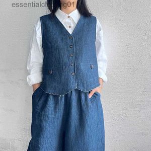 Kvinnors västar Bomullslinne västar för kvinnor Solid ärmlös jacka Kvinnor Single Breasted Waistcoat Autumn Ytterkläder Chaleecos L230922