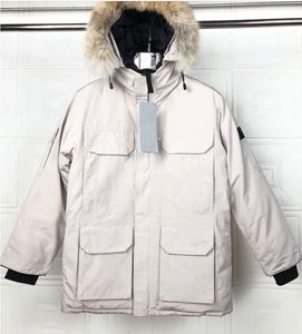 Männer Frauen Designer Down echte WLF-Pelzjacken Gänse Down Jacket Mantel Winter im Freien im Freien, kaltdcodte warme Strappetanzug kanadischer Jacke