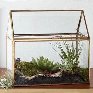 Vases Geometric Glass House / Handmade Terrarium Modern Planter For Indoor Gardening Desktable Vase Stained Box