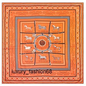 Scarves top Manual Hand Rolled Twill Silk Scarf Women Ten War Horses Printing Square Scarves Echarpes Foulards Femme Wrap Bandana Hijab 90CM*90CM