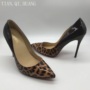 Dress Shoes Leopard Print äkta lädermodedesign pumpar högkvalitativa sexiga klackar märke Tianqihuang 230921