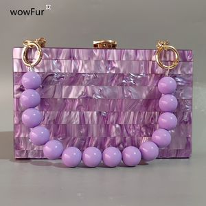 Evening Bags Brand Luxury Pearl Purple Fashion Women Shoulder Bag Bead Handle Chain Acrylic Box Clutches Evening Wedding Party Purse Bags 230922