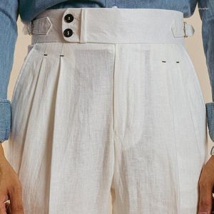 Abiti da uomo Pantaloni casual retrò in lino Pantaloni a vita alta britannici Pantaloni da ufficio Abito da uomo Pantaloni bianchi Gamba dritta Napoli