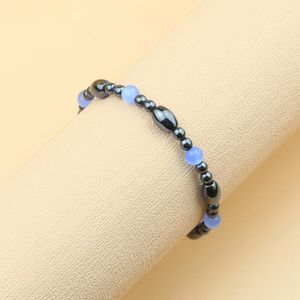 Strand UPGFNK Gemischt Blau Runde Perlen Schwarz Unisex Kein Magnet Herrenarmband Mode Neutral Natürlicher Hämatit Stein Schmuck Ornamente