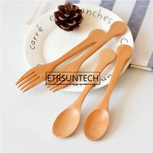 Forks 100pcs Round Handle Baby Spoon Fork Japanese Style Beech Wooden And For Children Kids Gift