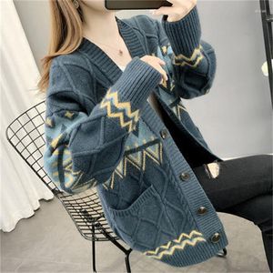 Kvinnors stickor Kvinna tröja Cardigan Autumn/Winter Loose V-ringning Knitting Korean Style Tickor Woman's Clothing Drop Sale YSLF254