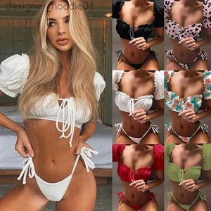 Costumi da bagno da donna 2022 tendenze Ragazze Crop Top Bikini Set Costumi da bagno per le donne Estate Sexy Beachwear Costume da bagno manica corta 6 colori L230922