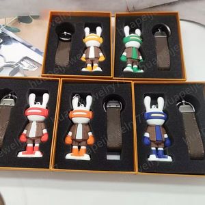 Fashion Rabbit Keychain Luxury Designer Keychains Unisex Pu Car Keyring Holder Bookbag Pendant Animal Key Chain Lanyards With Original Box