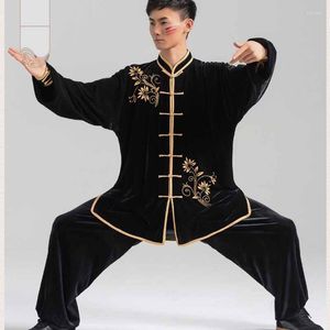 Etniska kläder förtjockade unisex kostym Autumn Winter Velvet broderi tai chi öva Martial Arts Performance Outfit