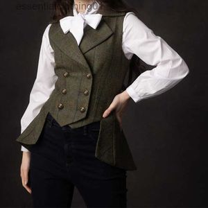 Women's Vests New Style Tuxedo Women's Suit Vest Check Herringbone Tweed Double Breasted Elegant Womens Jackets Best Coats Clothing Paszcz L230922