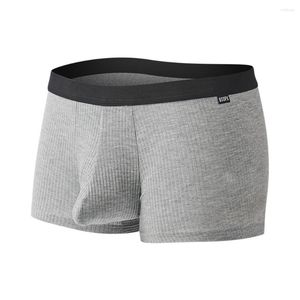 Cuecas masculinas com nervuras listradas boxer troncos calcinha macia masculina respirável protuberância bolsa roupa interior cuecas sólidas