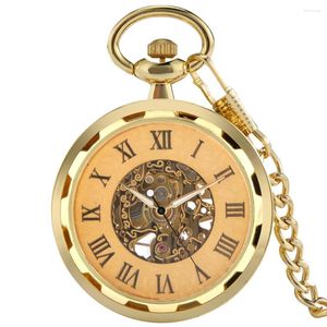 Pocket Watches Roman siffror Öppna ansiktsdesign Mekanisk klocka Mens Retro Chain Clock Hand Winding Antique Timespiece Man