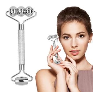 Facial Lift Massage Roller 304 Medical Stainless Steel Face Roller Aluminum Handle Beauty Cooling Contour Reduce Puffiness Anti-Aging Skin Tighten