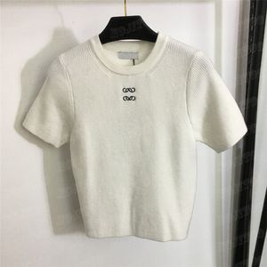 Cropped Knits Camisetas Top para Mulheres Designer Bordado Suéteres Senhora Manga Curta Slim Camiseta Moda Pulôver