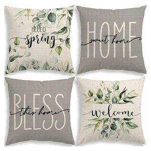 Pillow Case Farmhouse Spring Covers 18X18 Set Of 4 Throw Pillows Cushion Decorations For Couch