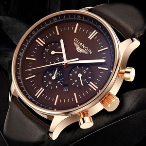 Relogio masculino GUANQIN Herren Uhren Top Brand Luxus Chronograph Militär Quarzuhr Männer Sport Lederband Armbanduhr Watch244h