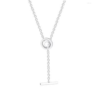 Kedjor Pave Circle Logo T-Bar Heart Necklace Pendant passar för pärlor Charms DIY-kedja Fashion Female Sterling Silver Jewelry