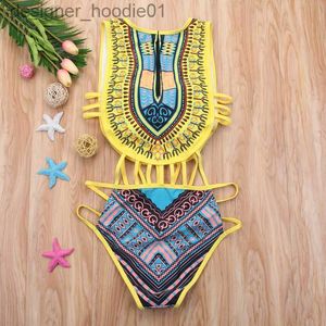 Kvinnors badkläder Kvinnor Badkläder Kvinnor Etniska blommor Onepiece Swimsuit African Bathing Suit Hög midja Print Cover Up Bikini Set Vintage Sexig Beachwear 230609 L2309