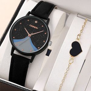 Womens Watches 1pc Women Quartz Watch With Qpc Heart Bracelet Fashion Casual Round Pointer Quartz Watch Dainty Black Heart Bracelet Set 230921