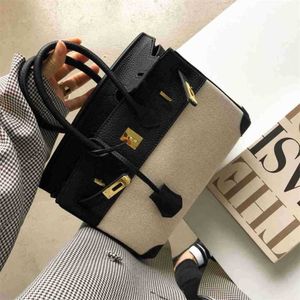 Designers Handbags Designer Bags Small Design Leather Cowhide Splicing Canvas Autumn and Winter New Large Capacity Single Shoulder Mess