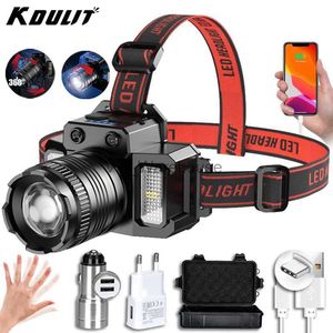 Huvudlampor T51 Super Bright Headlamp Cob LED -induktionstrålkastare USB -laddningsbar Power Bank Head Torch 2000Mah utomhus camping Lantern HKD230922