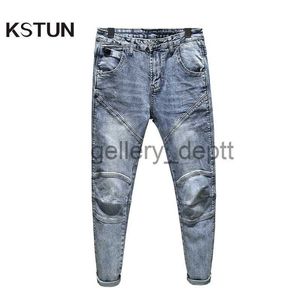 Men's Jeans Brand Man Jean Stretch Slim Fitness Light Blue Streetwear Pants Original Man Jeans Patch Denim Trousers Fashion Letters Desinger J230922