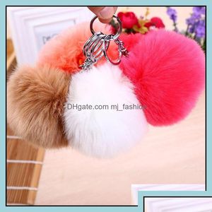 Chaveiros de jóias Acessórios de moda Faux Rabbit Fur Ball 8cm Chaveiro de pelúcia Sier Metal Chaveiros Saco Pingente Carro Tiuf8 Drop Delivery Dhqtv