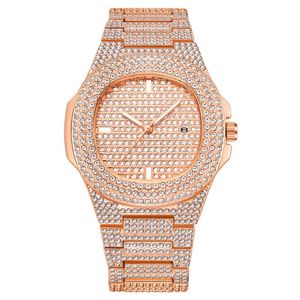 تاريخ العلامة التجارية Wlisth Quartz Mens Wathes Light Luxury Full Crystal Diamond Watch Luminous Watch 42 مم قطره بلينغ للجنسين Wris286r