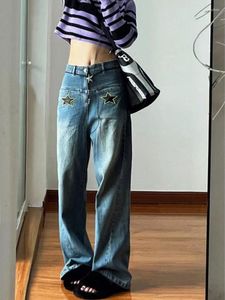 Kvinnors jeans Deeptown Y2K Vintage Star Blue Women Hippie Kpop överdimensionerad denim Pants Korean Harajuku Streetwear Wide Leg Baggy byxor