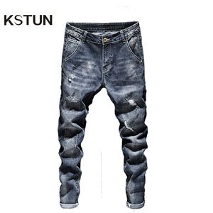 Jeans da uomo Biker Uomo Blu scuro elasticizzato Slim Fit Strappato Distressed Streetwear Denim Pantaloni Casual Retro Uomo Pantaloni Hiphop Jean Homme 230922