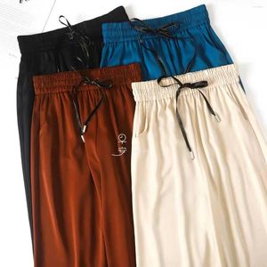 Damenhose, Damen, Kordelzug, gerade, Sommer, kühl, weiblich, solide, Satin, lockere lässige Jogger, Sport