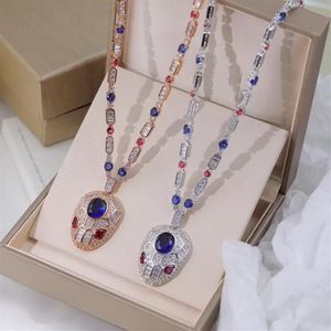 Designer Collection Style Necklace Lady Women Inlay Color Gemstone With Full Diamond Red Eyes Zirkon Snake Head Pendant Serpent SN1993