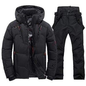 Ternos de esqui Terno de esqui de inverno térmico Homens à prova de vento para baixo jaqueta e babadores calças conjunto masculino traje de neve snowboard desgaste macacão 230922