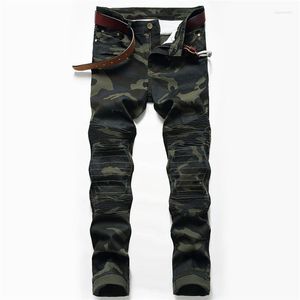 Jeans masculinos 2023 de alta qualidade homens casuais reto plissado motociclista masculino camuflagem motocicleta denim calças vaqueros hombre