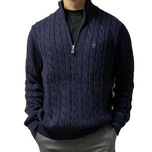 Herrtröjor Brand Pullover Sweaters Mens Varma stickade tröja Solid Fashion Turtleneck Sweaters Half Zip 100% Cotton Winter Coat Casual 8509 J230922