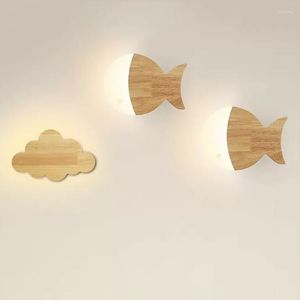 Wall Lamp Nordic LED Rubber Wood Acrylic Cloud Indoor Decorative Light For Bedroom Bedside Living Room Corridor Backdrop Fixture