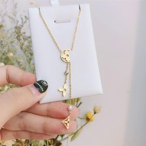 2022 New 18K Gold Plated Stainless Steel Necklaces Choker Chain Letter Pendant Statement Fashion Womens Crystal Necklace Wedding J257e