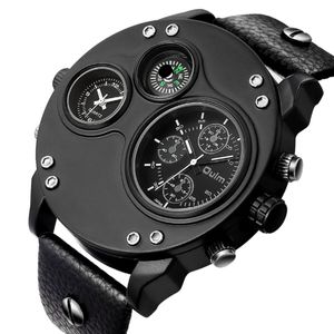 Oulm marca Smooth Lustre Celebrity qualità orologio al quarzo bussola orologi da uomo doppio fuso orario quadrante grande orologi da polso mascolinità309k