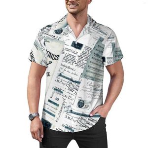 Men's Casual Shirts Spaper Artwork Shirt Vintage Black White Beach Loose Hawaii Streetwear Blouses Short Sleeve Oversized Clothing