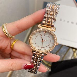 Marca de moda relógios feminino menina bonito estilo cristal aço matel banda relógio pulso cha49221w