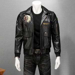 Men S Leather Faux Indian Flight Suit Stilig Biker Clothes Head Layer Cowhide Jacket Men Trendy Slim Type 230922