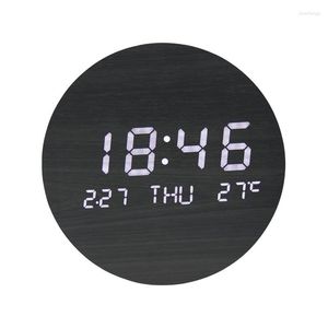 Wall Clocks LED Clock Wooden Showing Time Date Temperature Multi-function Display Silent Bedroom Brief Art Decor